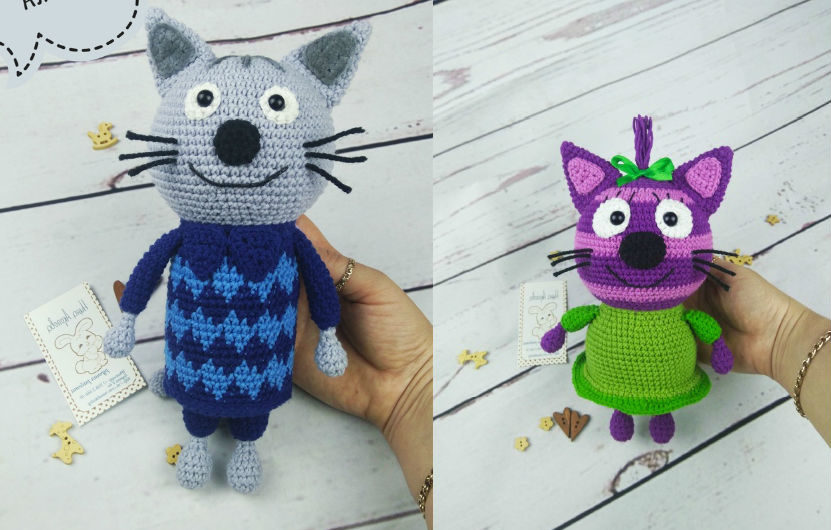 Схема вязания Горчицы и Нудика из мультика «Три кота»