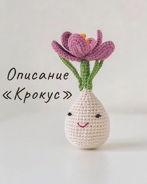 Амигуруми цветок крокуса вязаный крючком Схема вязания крюком цветка крокуса с луковицей в горшочке